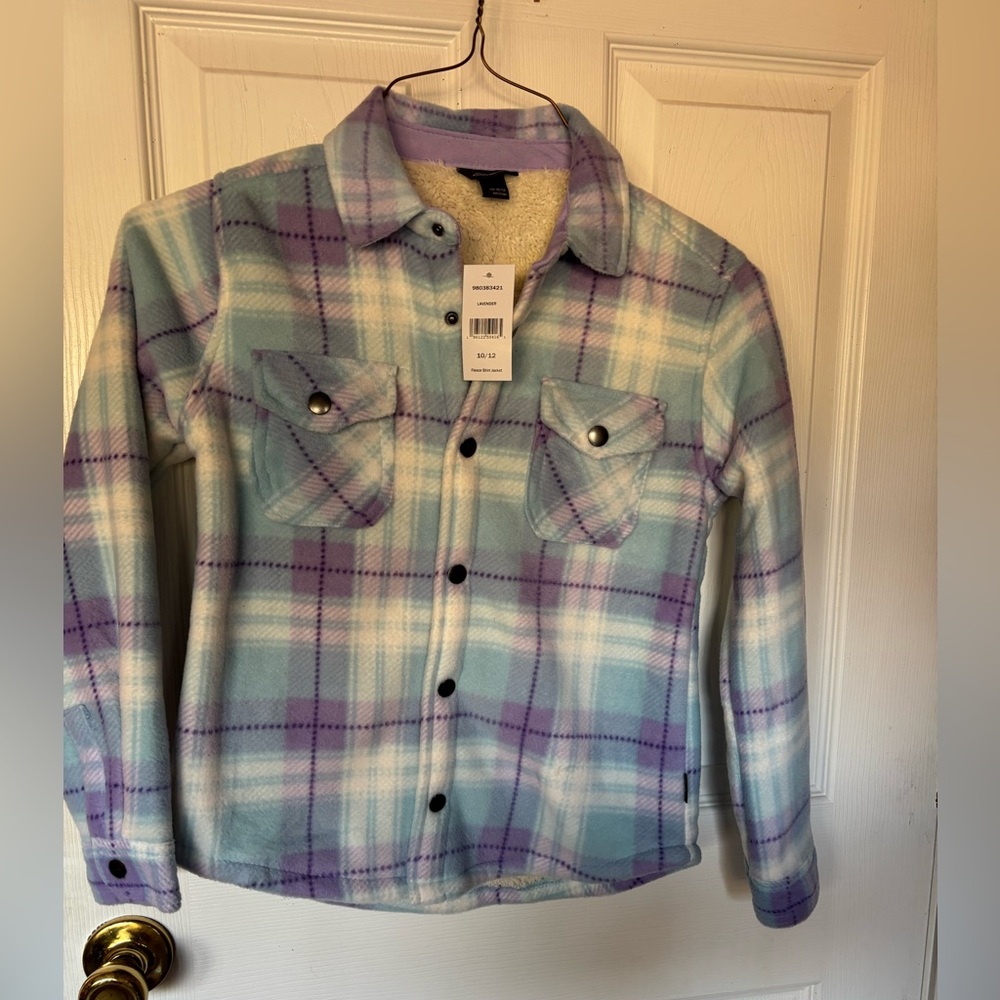 Eddie Bauer Kids flannel shepra lined jacket! Purple/blue! New!SZ 10/12
